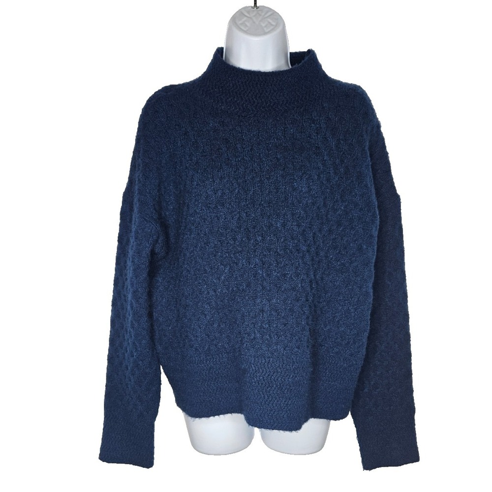 Kut From The Kloth Blue Sweater Womens Medium Mock Neck Cozy Textured Wool Blend